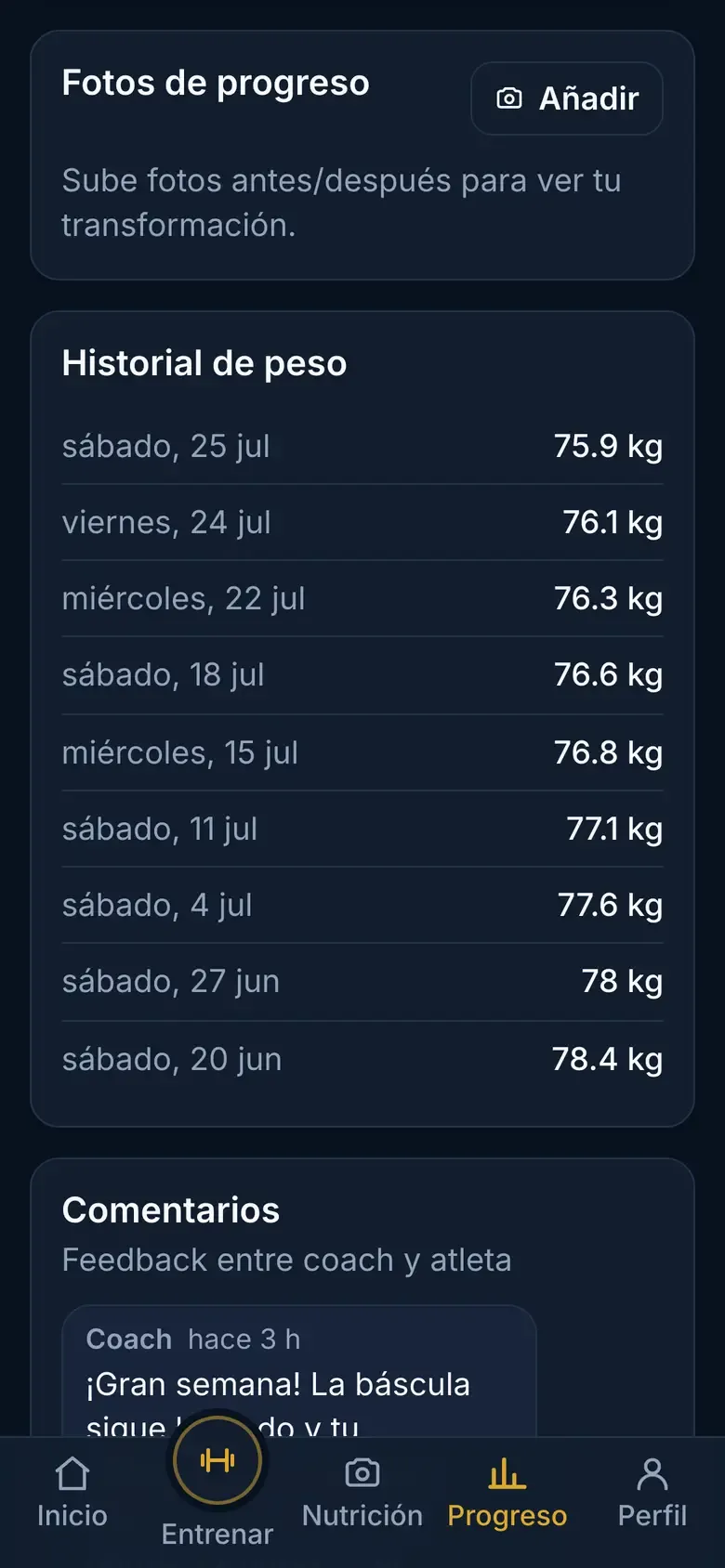 Tarjeta de fotos de progreso lista para subir la primera foto